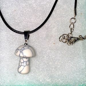 Boho natural Howlite Mushroom Black Cord Neckl…